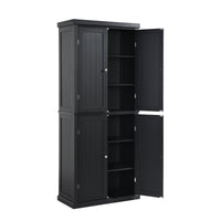 Freestanding Tall Kitchen Pantry, 72.4" Minimalist Kitchen Storage Cabinet Organizer with 4 Doors and Adjustable Shelves, Black