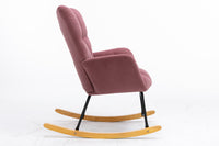 Mid Century Modern Velvet Tufted Upholstered Rocking Chair Padded Seat for Living Room Bedroom, Dark Pink