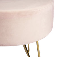 17.7"  Decorative Round Shaped Ottoman with Metal Legs - Pink and Gold