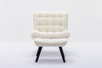 Modern Soft Teddy Fabric Material Large Width Accent Chair Leisure Chair Armchair TV Chair Bedroom Chair With Ottoman Black Legs For Indoor Home And Living Room, White