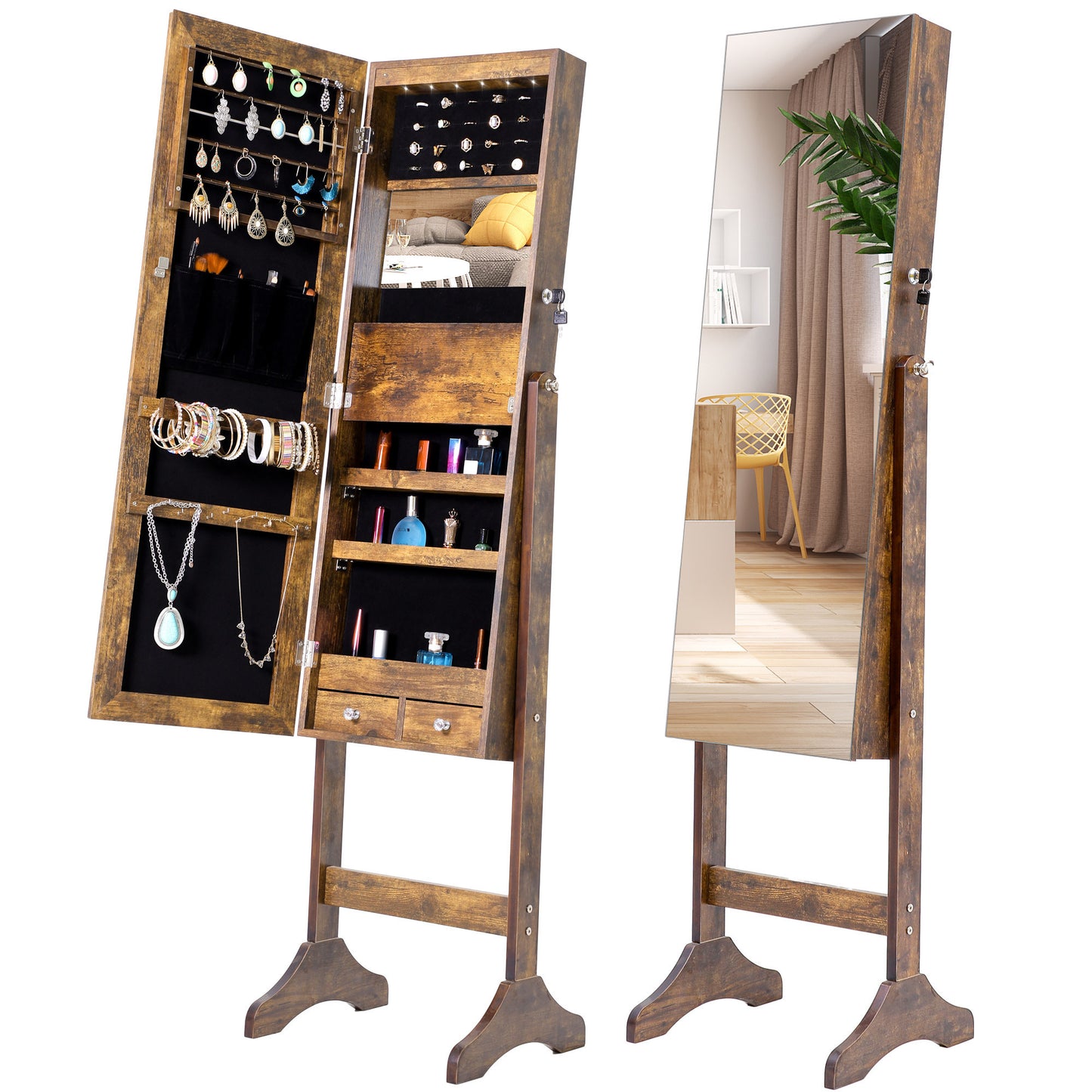 Fashion Simple Jewelry Storage Mirror Cabinet With LED Lights,For Living Room Or Bedroom