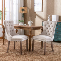 Nikki Collection Modern, High-end Tufted Solid Wood Contemporary Velvet Upholstered Dining Chair with Wood Legs Nailhead Trim 2-Pcs Set, Beige