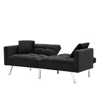 Futon Sofa Sleeper Black Velvet with 2 Pillows