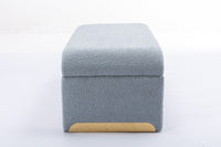 Boucle Fabric Loveseat Ottoman Footstool Bedroom Bench Shoe Bench With Gold Metal Legs, Light Blue