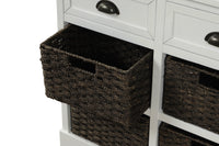 Rustic Storage Cabinet with Two Drawers and Four Classic Rattan Basket for Dining Room/Living Room (White)