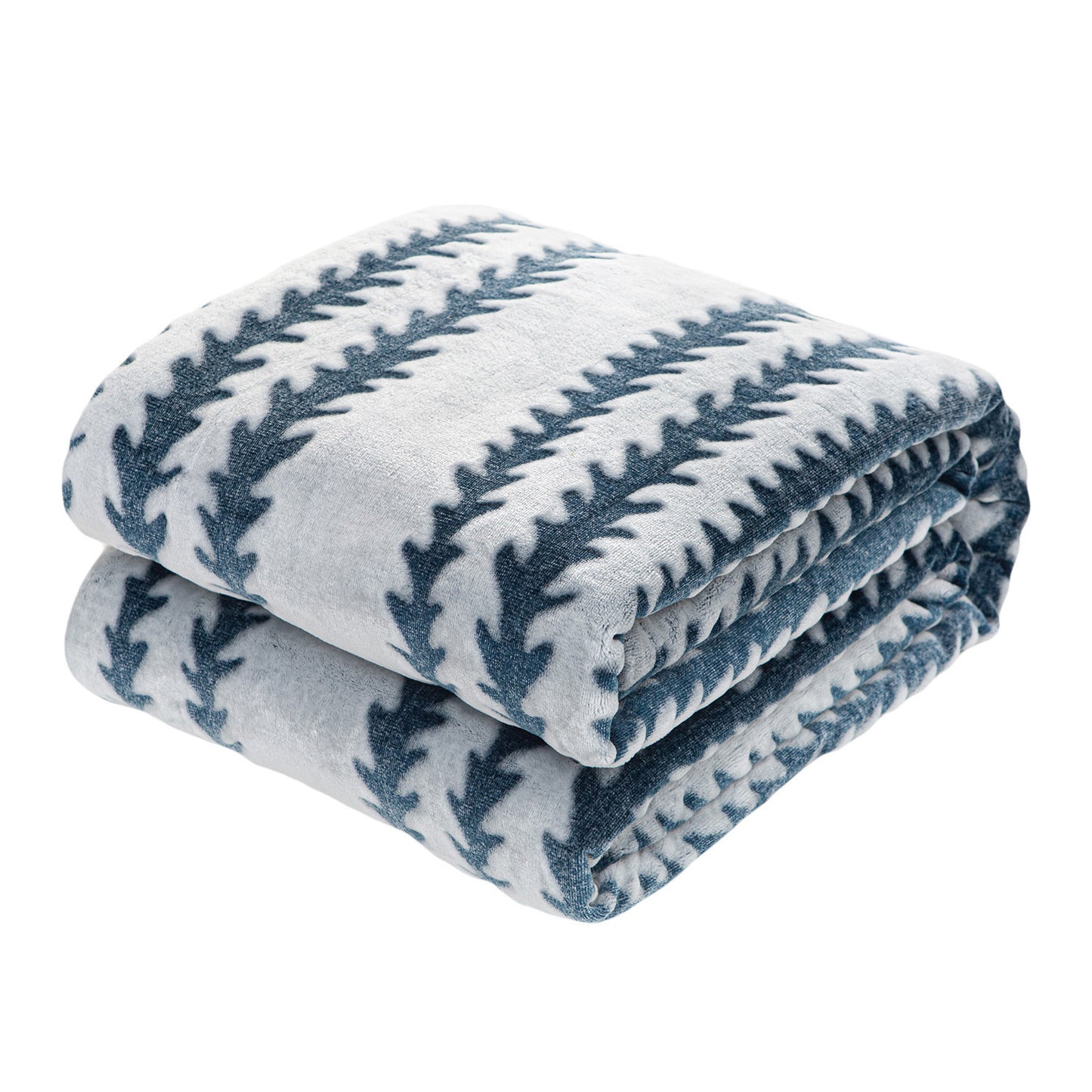 Back Printing Shaved Flannel Plush Blanket, Blue Stripe Blanket for Bed or Sofa, 60" x 80" (Set of 2)