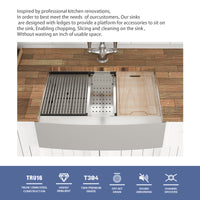 36 Farmhouse Sink Workstation - 36*21*9 Inch Kitchen Sink Stainless Steel 18 gauge Apron Front Kitchen Sink