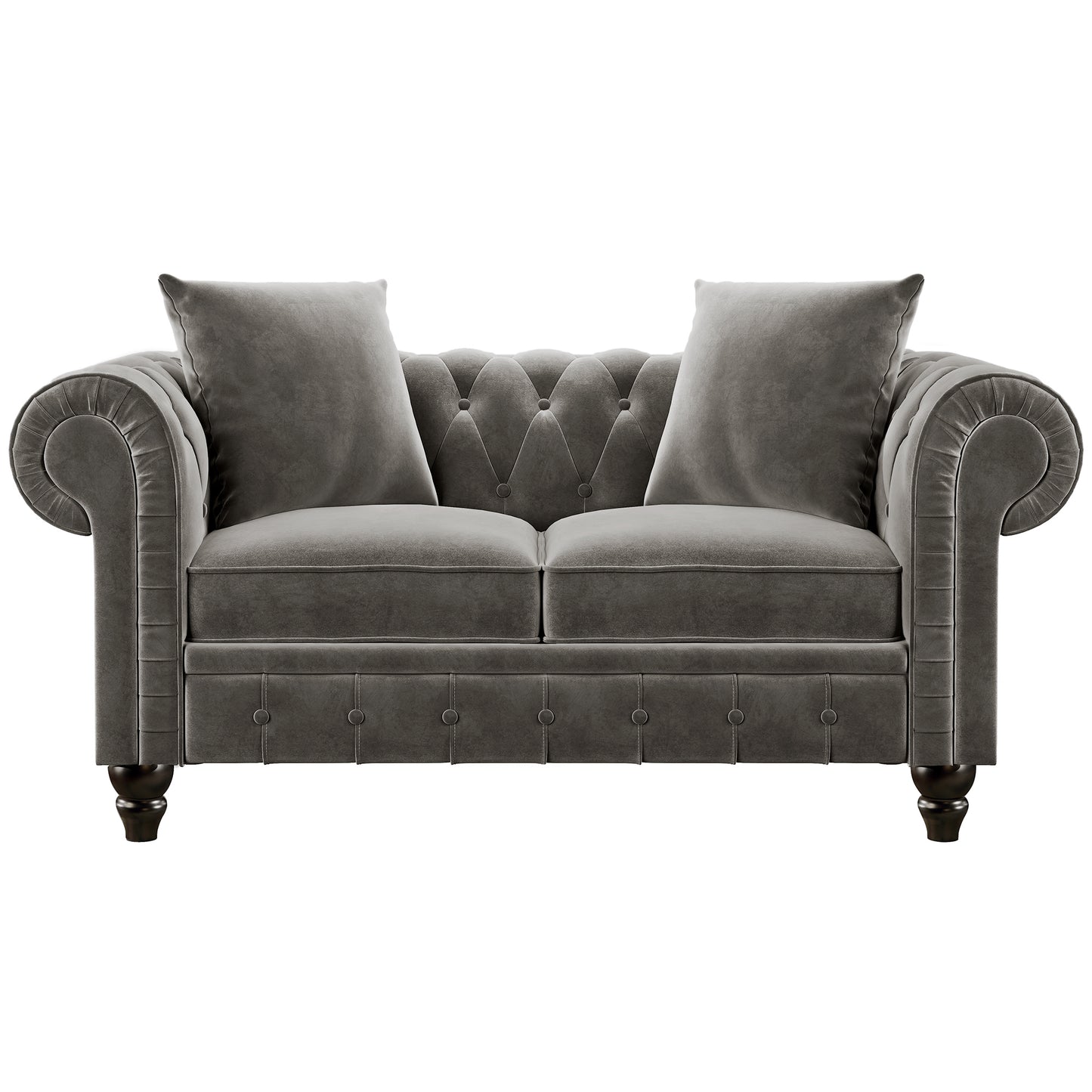 63" Deep Button Tufted Velvet Loveseat Sofa Roll Arm Classic Chesterfield Settee, 2 Pillows Included