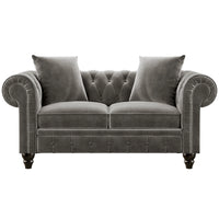 63" Deep Button Tufted Velvet Loveseat Sofa Roll Arm Classic Chesterfield Settee, 2 Pillows Included