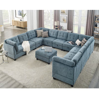 U shape Modular Sectional Sofa,DIY Combination,includes Seven Single Chair, Four Corner and One Ottoman,Navy Blue