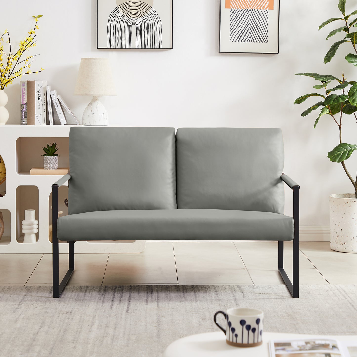 Lounge, living room, office or the reception area PVC leather accent arm chair with Extra thick padded backrest and seat cushion sofa chairs,Non-slip adsorption feet,sturdy metal frame,Gray