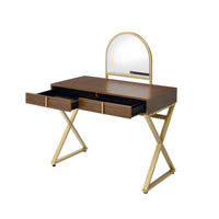 ACME Coleen Vanity Desk w/Mirror & Jewelry Tray in Walnut & Gold Finish