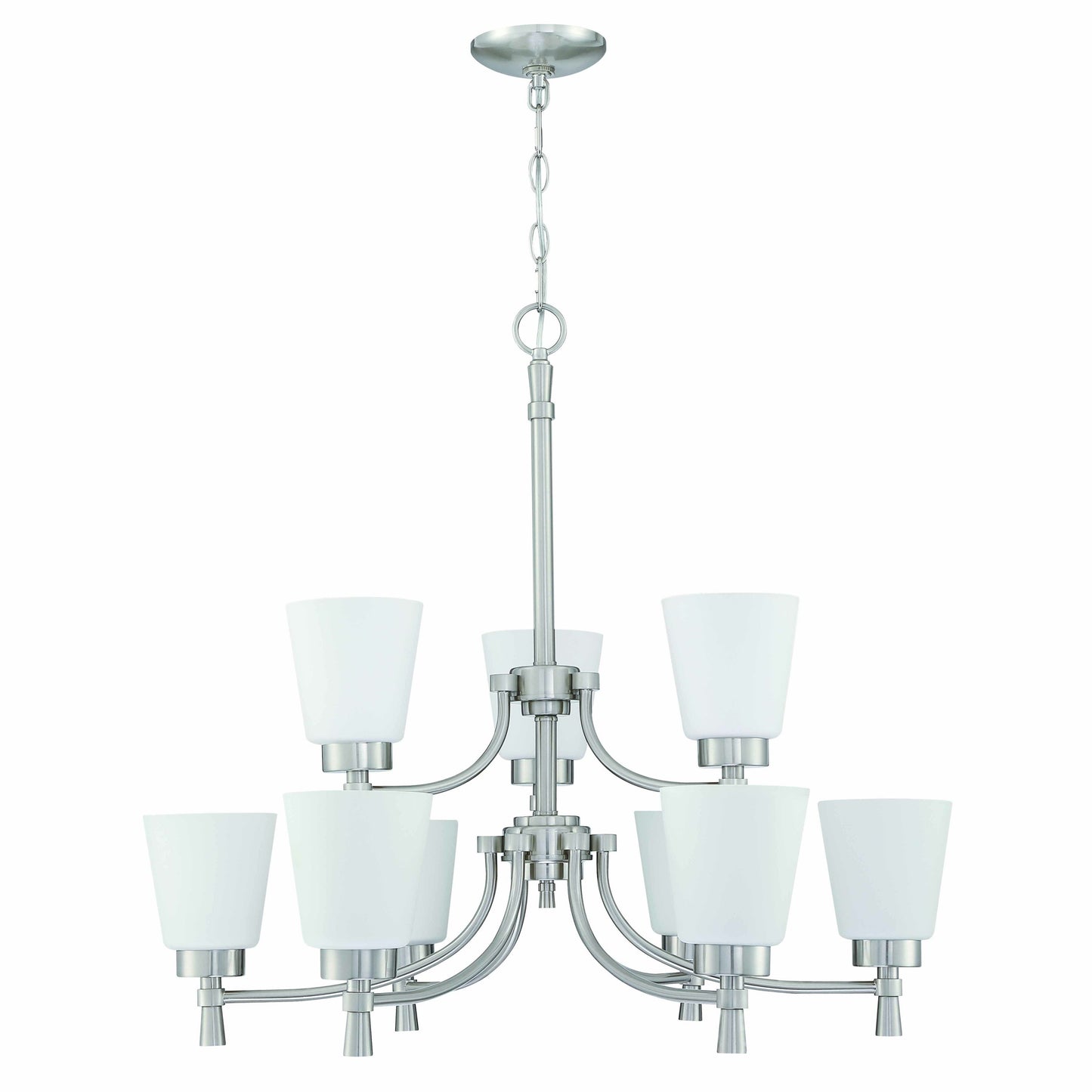 9-Light Brushed Nickle Finish Chandelier Tiered with Shade