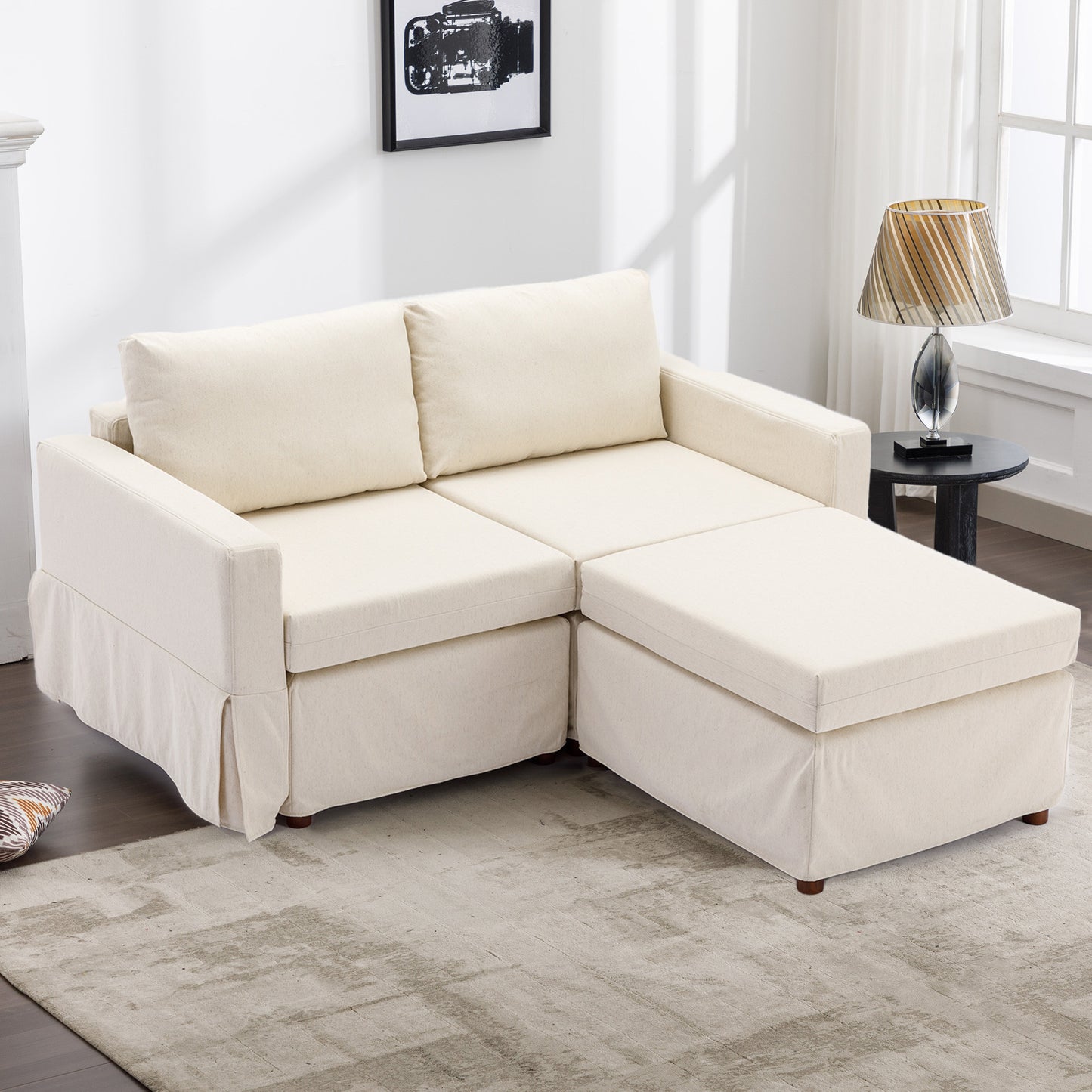 2 Seat Module Sectional Sofa Couch With 1 Ottoman,Seat Cushion and Back Cushion Removable and Washable,Cream