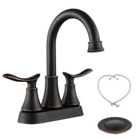 2-Handle 4-Inch Oil Rubbed Bronze Bathroom Faucet, Bathroom Vanity Sink Faucets with Pop-up Drain and Supply Hoses