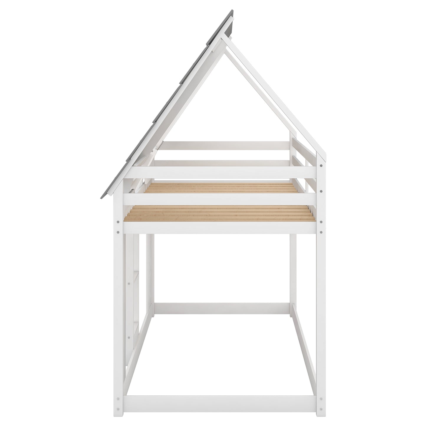 House Bunk Bed with Roof and Built-in Ladder, White