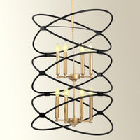 Transitional Gold/Matte Black Metal Chandelier Fixture, 8 lights, 2-Tier-Candle Ceiling Light E12, W23.6xH55