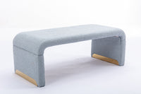 Boucle Fabric Loveseat Ottoman Footstool Bedroom Bench Shoe Bench With Gold Metal Legs, Light Blue