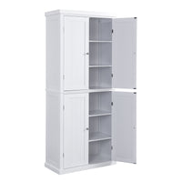 Freestanding Tall Kitchen Pantry, 72.4" Minimalist Kitchen Storage Cabinet Organizer with 4 Doors and Adjustable Shelves, White