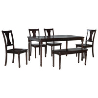 Classic Dining Set Wooden Table and 4 Chairs with Bench for Kitchen Dining Room, Espresso (Set of 6)