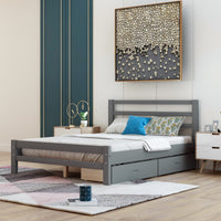 Wood Platform Bed with Two Drawers, Full (gray)