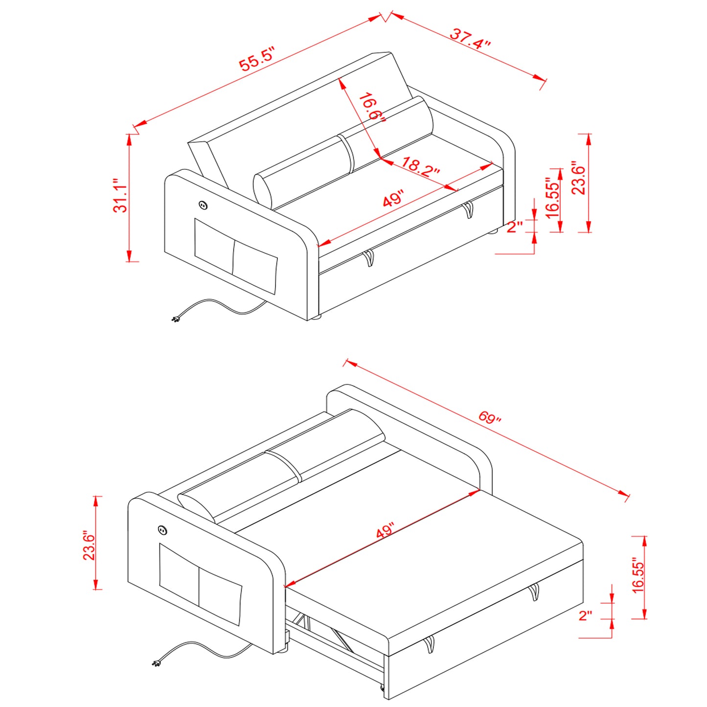 Twins Sofa Bed Cream Fabric