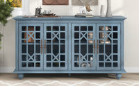 Sideboard with Adjustable Height Shelves, Metal Handles, and 4 Doors for Living Room, Bedroom, and Hallway (Teal Blue)