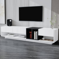 ON-TREND Sleek and Stylish TV Stand with Perfect Storage Solution, Two-tone Media Console for TVs Up to 80'', Functional TV Cabinet with Versatile Compartment for Living Room, White