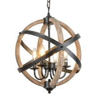 Farmhouse Chandelier Light Fixtures, 4-Light Adjustable Height Dining Room Wood Light Fixtures