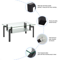 Rectangle Black Glass Coffee Table, Clear Coffee Table, Modern Side Center Tables for Living Room, Living Room Furniture