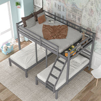 Full Over Twin & Twin Bunk Bed, Triple Bunk Bed, Gray