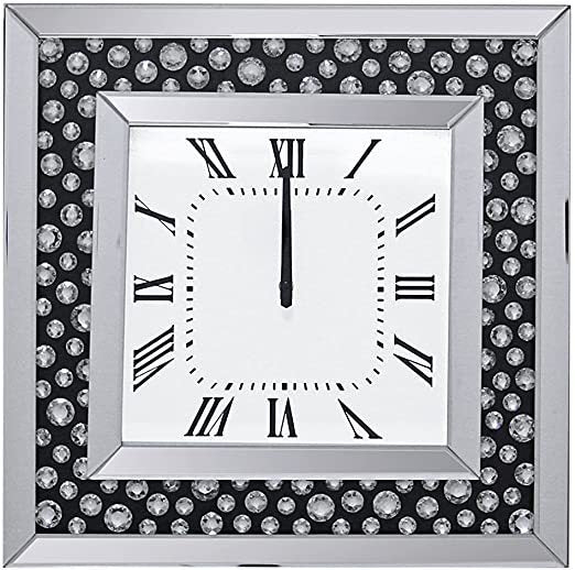 ACME Marku Wall Clock in Mirrored & Faux GemStones