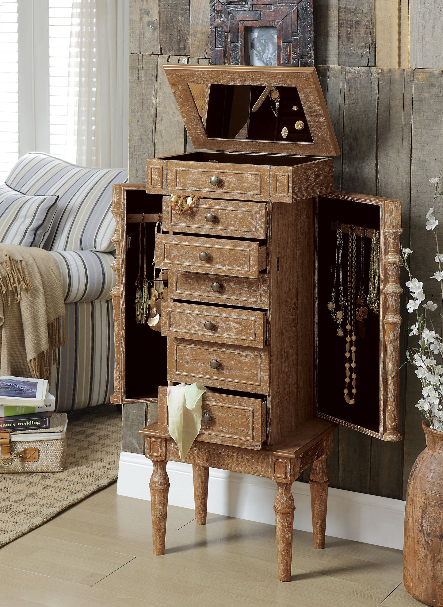 ACME Taline Jewelry Armoire in Weathered Oak