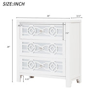 Wooden Storage Cabinet with 3 Drawers and Decorative Mirror, Natural Wood (Antique White)