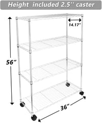 Simple Deluxe Heavy Duty 4-Shelf Shelving Unit with Wheel and Adjustable Feet, 36''(L) x14''(W) x54''(H), Chrome