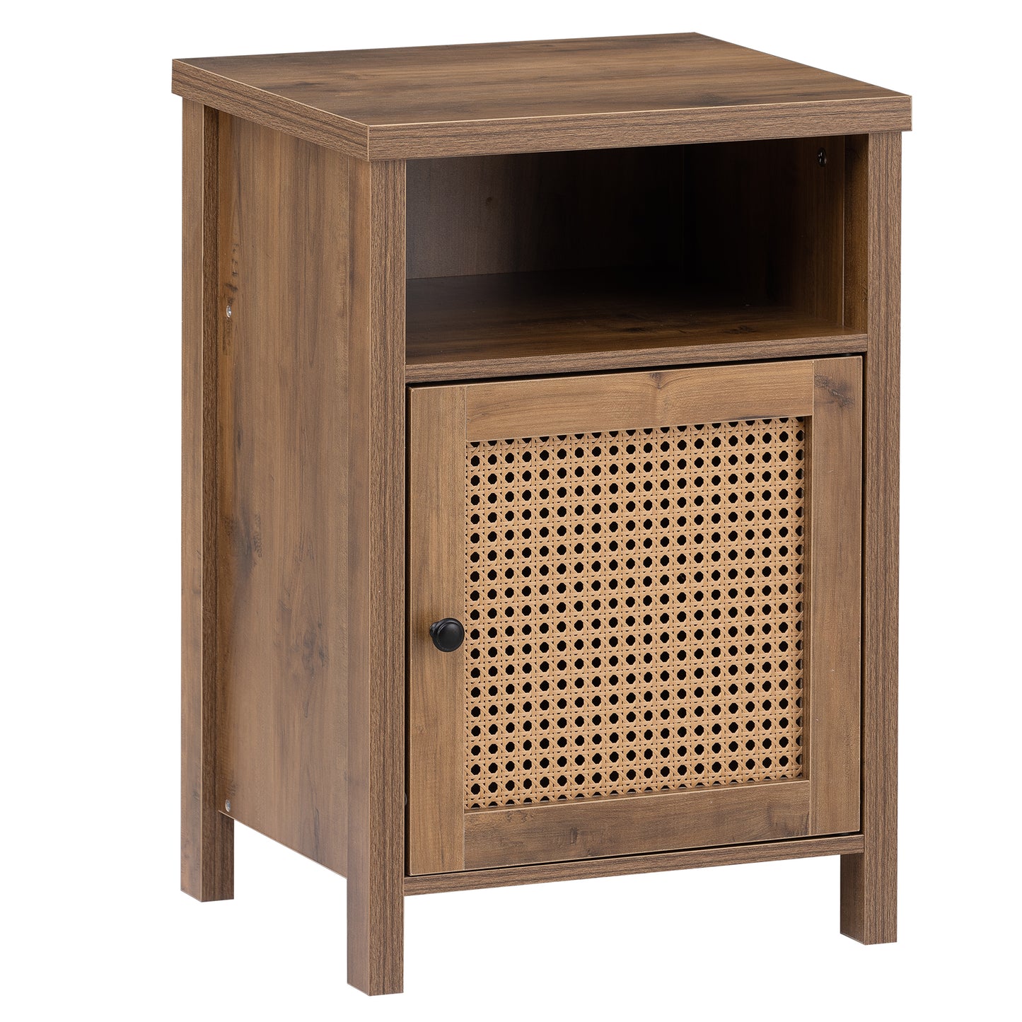 Bedside Cupboard, Bedside Table, Drawer Cabinet, Single Door Side Cabinet, Rattan Cabinet Door, Yellow, Two in a Pack