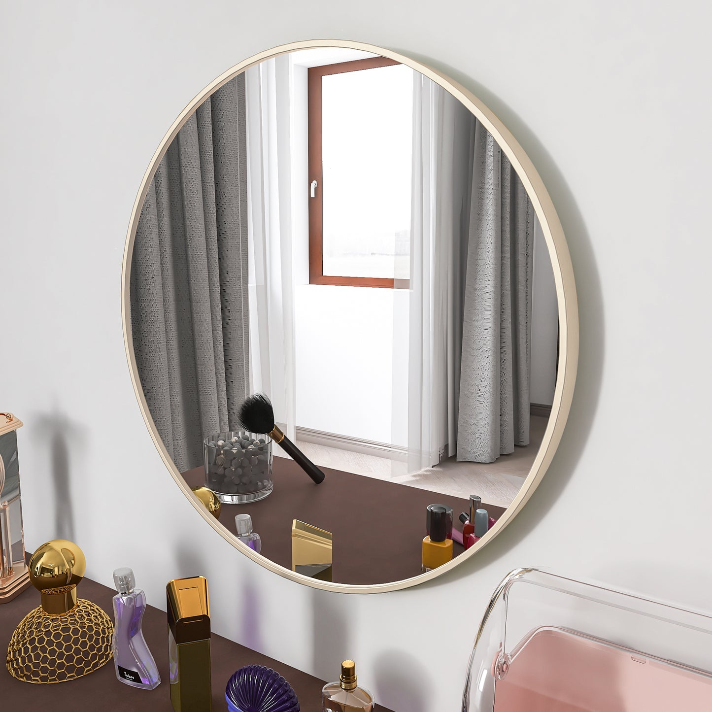 Matte Gold Wall Mirror 20” Round Mirror Metal Framed Mirror Circle Wall-Mounted Mirror, Circular Mirror for Bathroom Wall Decor Living Room