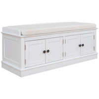 Storage Bench with 4 Doors and Adjustable Shelves, Shoe Bench with Removable Cushion for Living Room, Entryway (White)