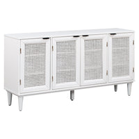 Large Storage Space Sideboard with Artificial Rattan Door and Unobtrusive Doorknob for Living Room and Entryway (White)