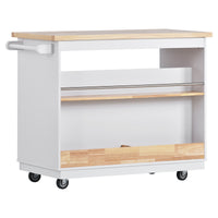 Kitchen Cart Rolling Mobile Kitchen Island Solid Wood Top, Kitchen Cart With 2 Drawers, Tableware Cabinet (White)