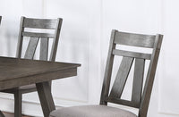 Dining Room Furniture Set of 2 Chairs Gray Fabric Cushion Seat Rich Dark Brown Finish Side Chairs