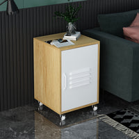 Moline Wheel Cabinet, 1-Door Stand, Industrial Bedside Table