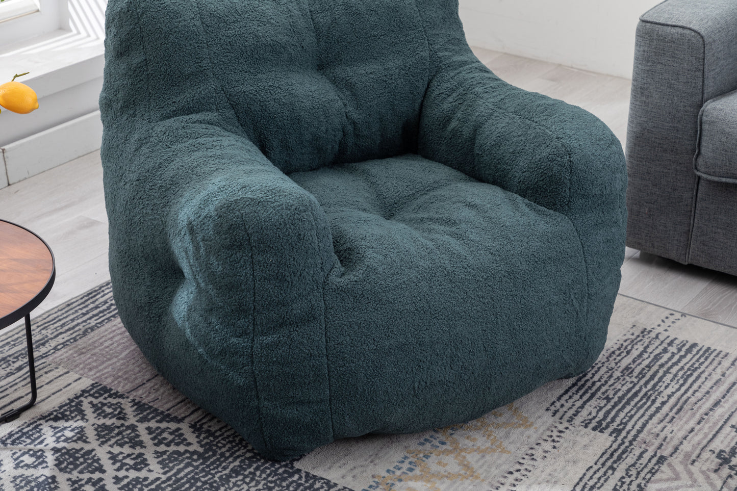 Soft Tufted Foam Bean Bag Chair With Teddy Fabric Green