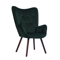 Modern Wingback Accent Armchair Living Room Tufted Velvet Upholstery, Dark Green