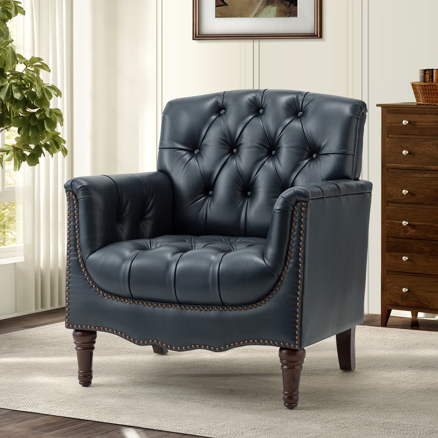 Bertram Genuine Leather Armchair NAVY