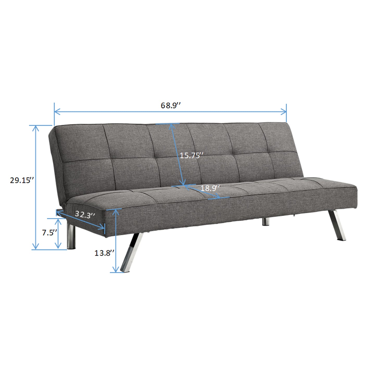 Metal Frame, Stainless Leg, Futon Sofa Bed