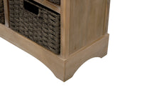 Rustic Storage Cabinet with Two Drawers and Four Classic Rattan Basket for Dining Room/Living Room (White Washed)