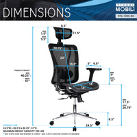 Techni Mobili High Back Executive Mesh Office Chair with Arms, Headrest and Lumbar Support, Black