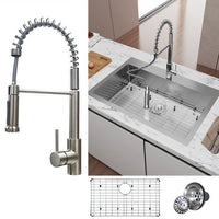 TECASA 33 inch Kitchen Sink - Dual Mount Undermount or Drop-in Sink with Faucet Combo, All-in-One Single Bowl Stainless Steel Sink