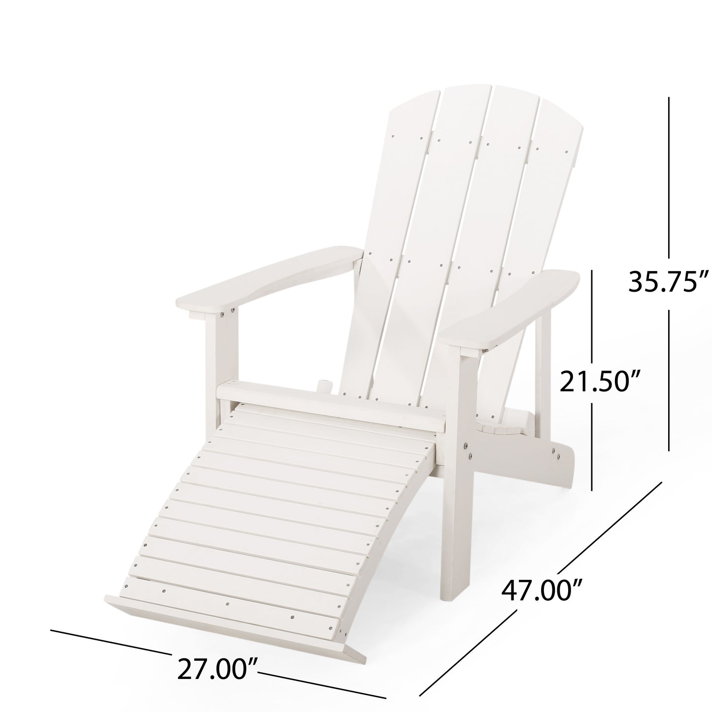 Outdoor Classic White Solid Wood Adirondack Chair Retractable Foldable